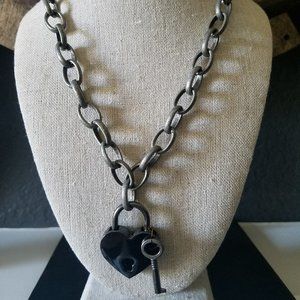Gunmetal Heart Lock & Key Necklace